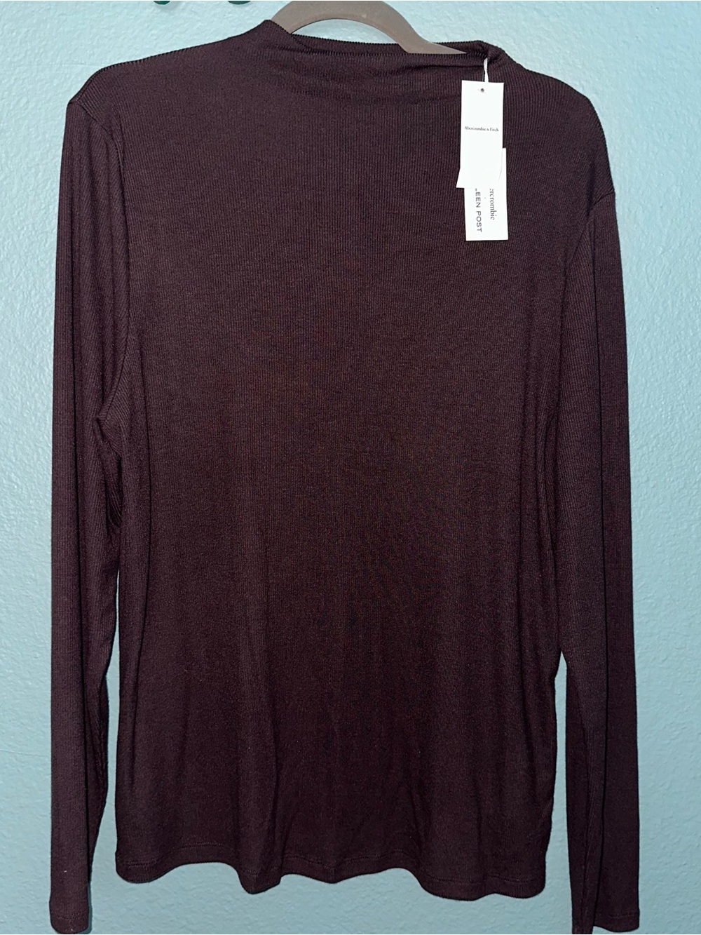 Mock neck chocolate brown long sleeve top